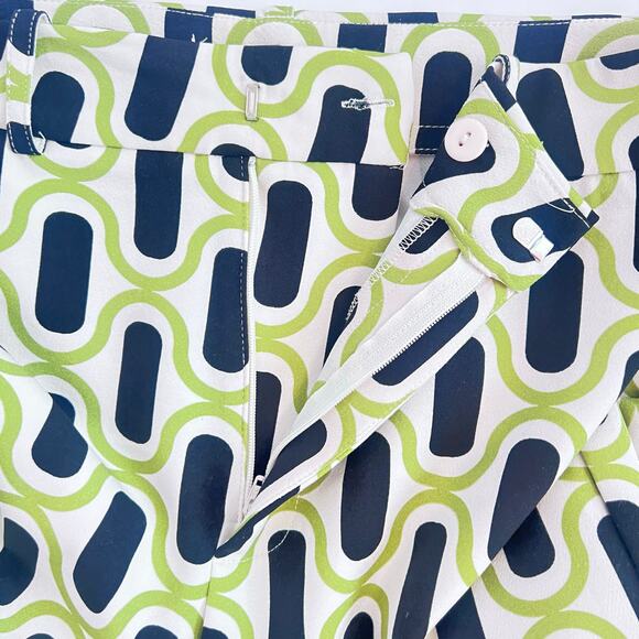 ZARA WOMENS GEOMETRIC PATTERN TROUSERS PANTS HIGH WAIST GREEN WHITE BLACK SIZE M - Picture 7 of 11